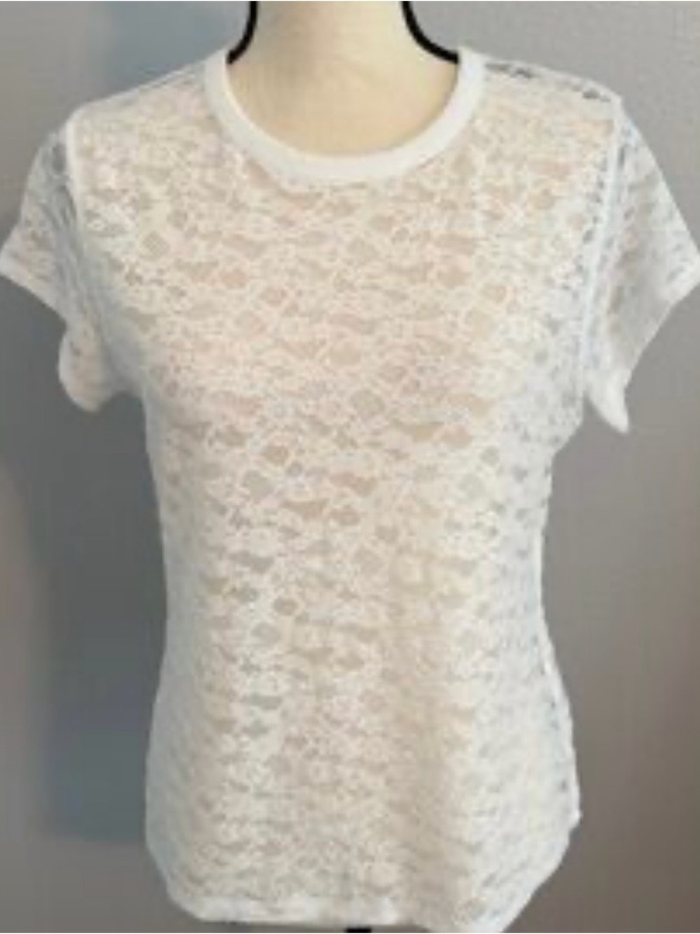aerie White Lace Short Sleeve Crewneck Tee
